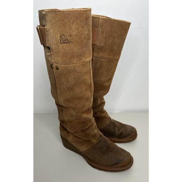 Sorel Toronto Tan Suede Wedge Heel Knee High Boots Women’s Size 6 - Picture 1 of 14